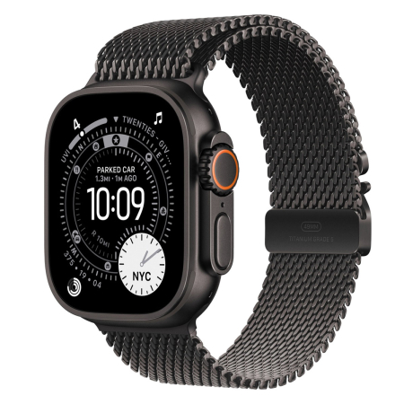 Apple Watch Ultra 3 (2025), 49 мм корпус из титана цвета «Black», ремешок Titanium Milanese Loop размера L цвета «Black»