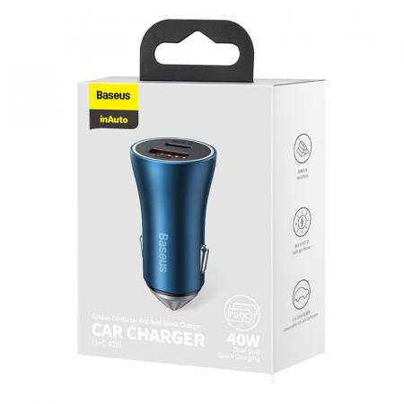 Автомобильное зарядное устройство Baseus Golden Contactor Pro Dual Quick Charger Car Charger U+C 40W (CCJD-03) Синий