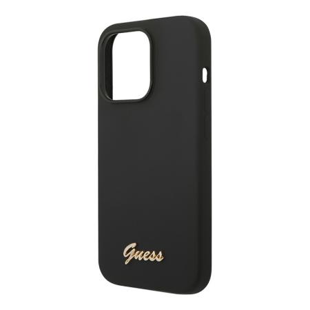 Чехол Guess для iPhone 14 Pro Liquid silicone Gold metal logo Hard (GUHCP14LSLSMK) Черный