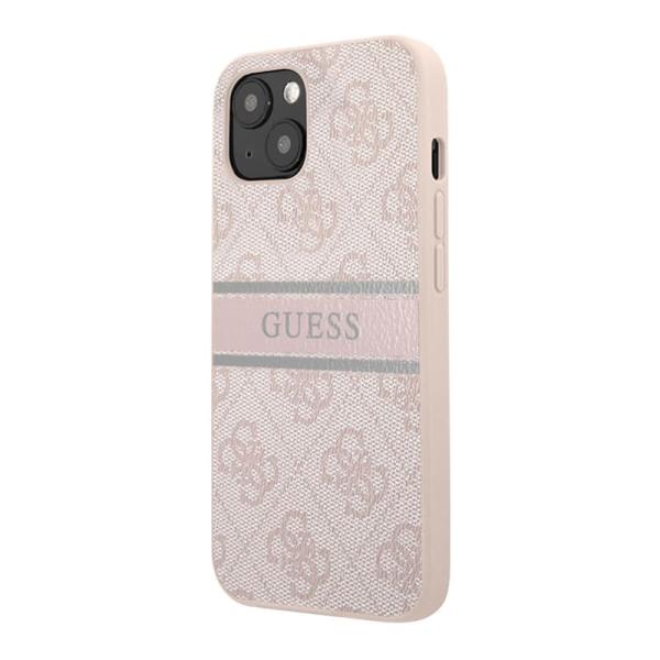 Чехол Guess для iPhone 14 PU 4G Stripe printed logo Hard (GUHCP14S4GDPI) Розовый