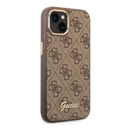 Чехол Guess для iPhone 14 CG Mobile PU 4G Script metal logo Hard (GUHCP14SHG4SHW) Коричневый