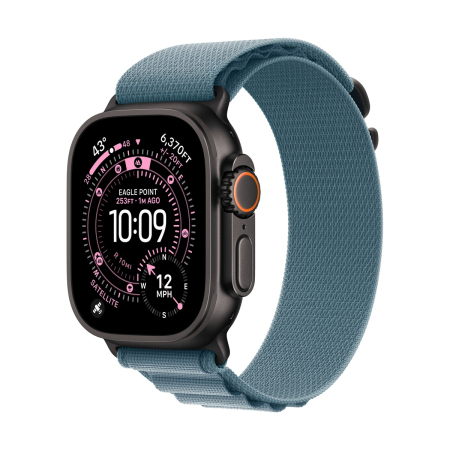 Apple Watch Ultra 3 (2025), 49 мм корпус из титана цвета «Black», ремешок Alpine Loop размера S цвета «Light Blue»